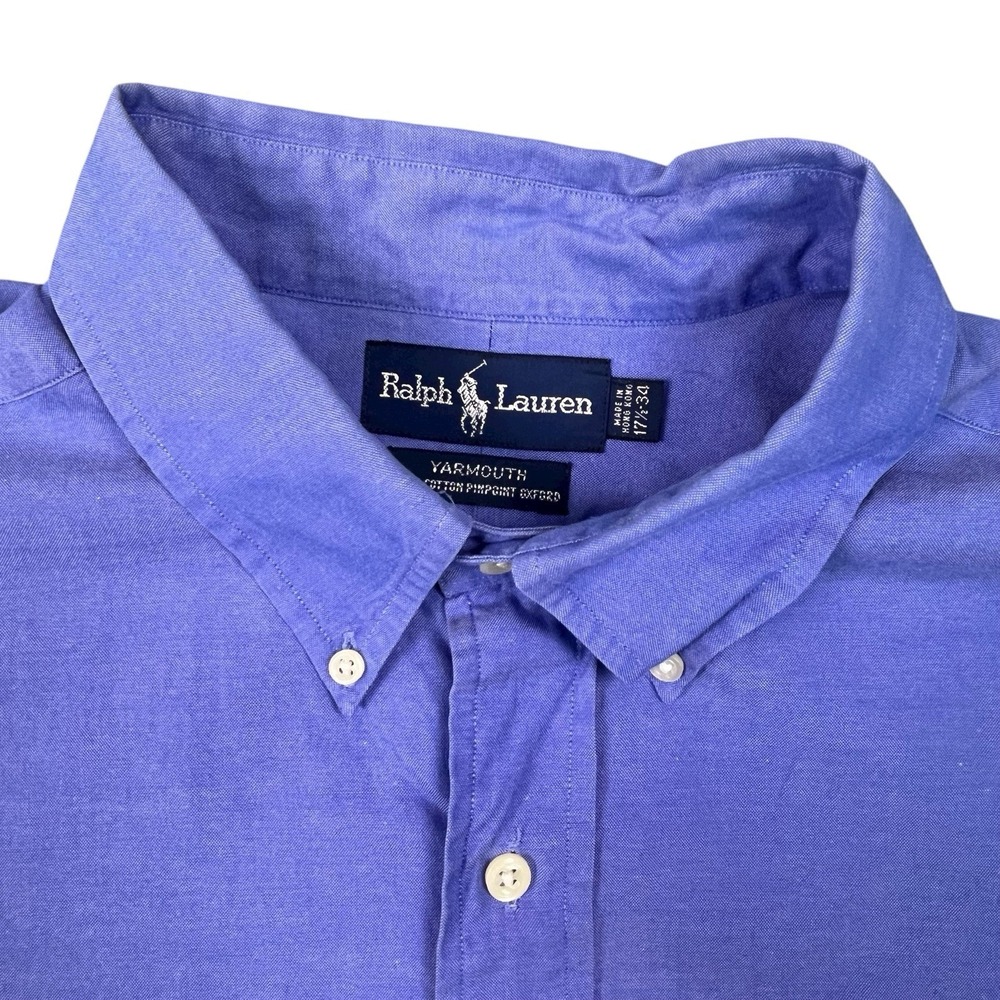 Ralph Lauren Men's Yarmouth 100% Cotton Pinpoint Oxford 17 1/2-34 Blue Shirt EUC - Picture 2 of 5